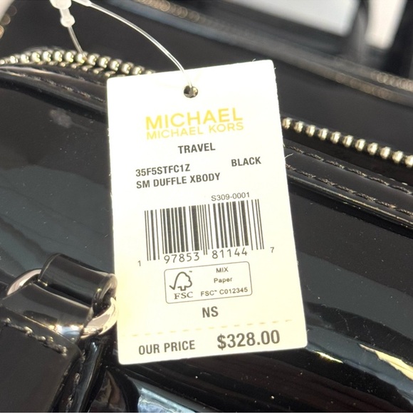 Michael Kors Jet Set Small Patent Duffel Crossbody Bag Black - Picture 7 of 7